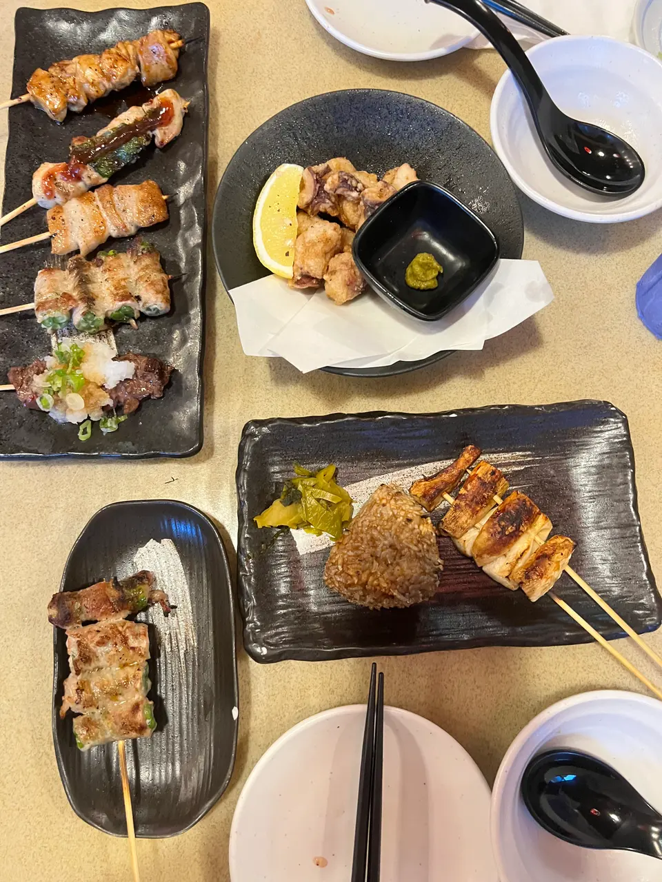 Skewers followed by a green-tea dessert at Zakkushi on Denman.
