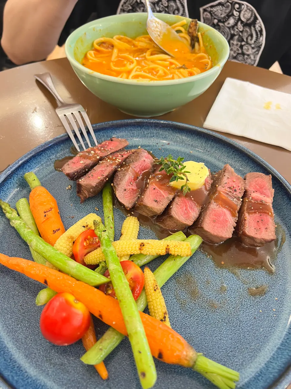 Steak followed by chocolate dessert at Awfully Chocolate in Guangzhou.